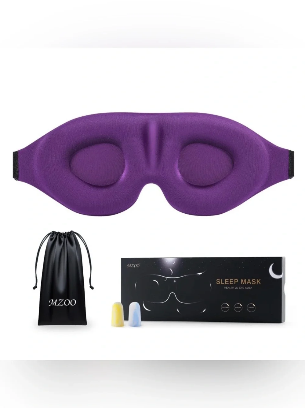 Sleep Mask with Ear Plugs & Travel Bag - PURPLE